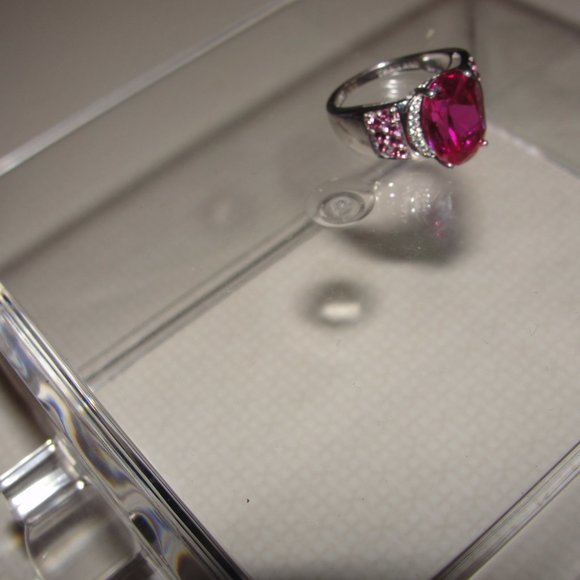 2.62CT Oval Lab Bixbite, .43CTW Rhodolite Ring 8 - Picture 2 of 8